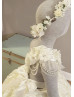 One Shoulder Ivory Rosette Flower Girl Dress